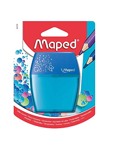 Maped - Kunststoff-Bleistiftspitzer SHAKER für 2 Stiftgrößen inkl. Auffangdose - blau - ergonomische Form: liegt optimal in der Hand - für dünne Stifte Ø < 8 mm/für dicke Stifte Ø < 11 mm von Maped