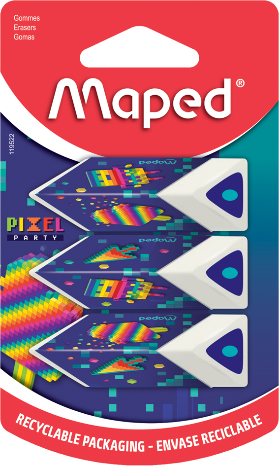 Maped Kunststoff-Radierer Pyramide PIXEL PARTY, 3er Blister von Maped