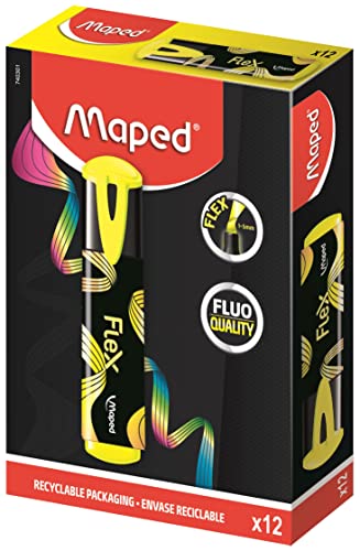 Maped 12 Neon Peps Flex Textmarker - Box aus 100% Karton mit 12 Textmarkern - Farbe gelb von Maped