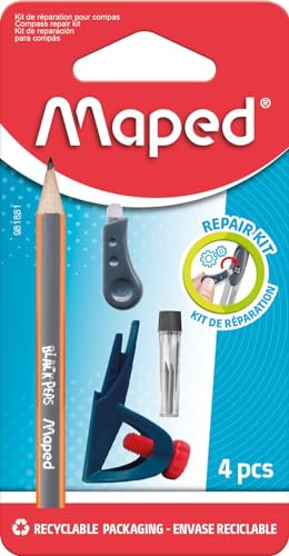 Maped - Reparatur-Set für Zirkel – Zubehör zur Erhöhung der Lebensdauer Ihres Zirkels – Universalring und Schrauben + Schraubendreher + 2 Minen + 1 Mini-Stift Black'Peps von Maped