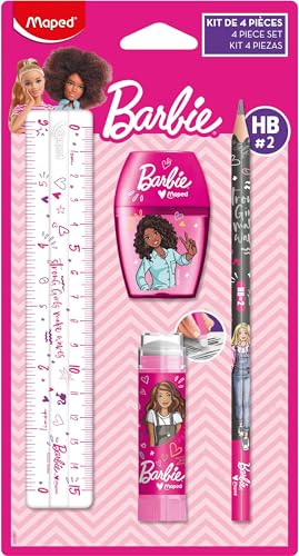 Maped - Schreib-Set BARBIE, 4-tlg. -Bestseller-Artikel - inkl. Lineal, Bleistift, Anspitzer und Radiergummi von Maped