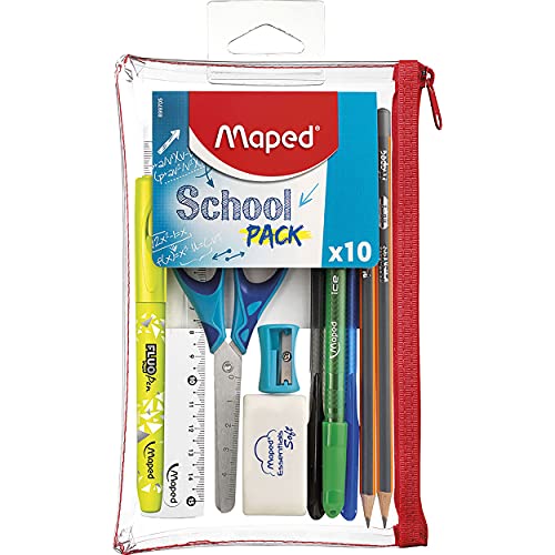 Maped - Schüler-Set gefülltes Etui SCHOOL PACK - 10-tlg. - transparent von Maped