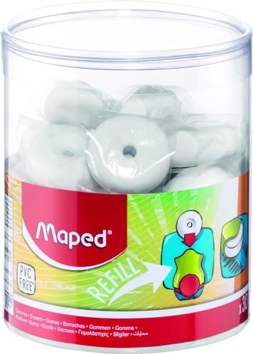 Maped - Schulmaterial - Ersatzgummi für DUO Bleistiftspitzer + Loopy-Gummi - Rundes Design - Einfach zu ersetzen - Weiß - Ohne PVC von Maped