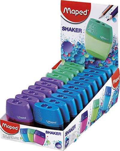 Maped Shaker 534755 Bleistiftspitzer mit 2 Löchern, verschiedene Farben, 20 Stück von Maped