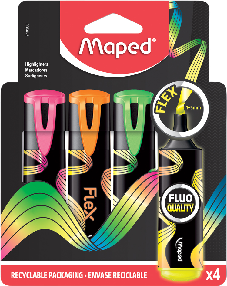Maped Textmarker FLEX, flexible Spitze, 4er Kartonetui von Maped