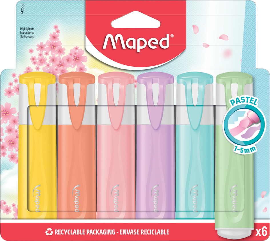 Maped Textmarker FLUO, PEPS PASTEL, 6er Blister von Maped