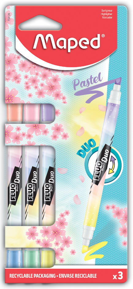 Maped Textmarker FLUO, PEPS PEN DUO Pastel, 3er Kartonblister von Maped