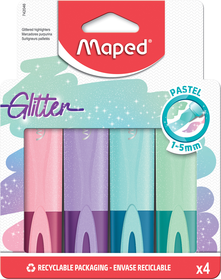 Maped Textmarker Glitter PASTEL, 4er Kartonetui von Maped