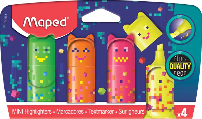Maped Textmarker Mini PIXEL PARTY, 4er Blister von Maped