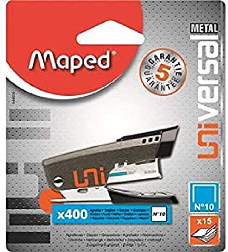 Maped Universal Metal 044600 Heftgerät Mini N ° 10 + 400 Heftklammern zufällige Farbauswahl von Maped