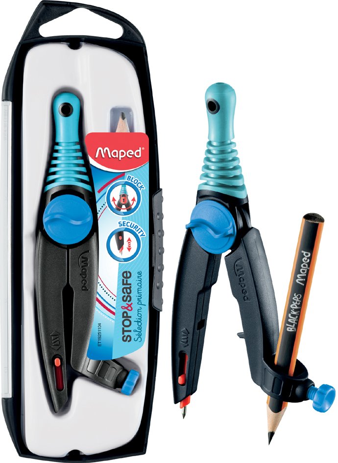 Maped Zirkelkasten Stop & Safe mit Adapterring, blau von Maped