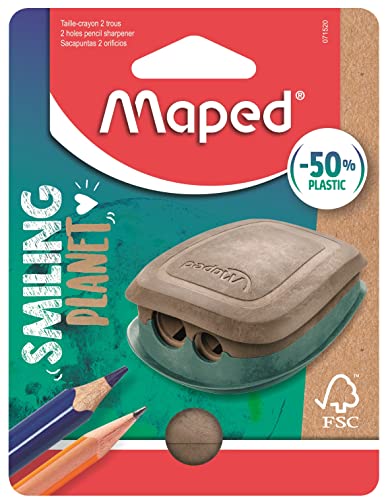 Maped - der ökologisch nachhaltige Anspitzer SMILING PLANET für 2 Stiftgröße mit Auffangdose -aus Holzfaserverbundstoff: 50% recycelter Kunststoff & 50% FSC-zertifiziertes Holzfaser Maped - der ökologisch nachhaltige Anspitzer SMILING PLANET für 2 Stiftgröße mit Auffangdose -aus Holzfaserverbundstoff: 50% recycelter Kunststoff & 50% FSC-zertifiziertes Holzfaser von Maped