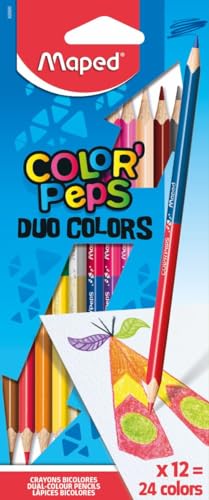 Maped - doppelseitige Drei-Kant-Buntstifte, Farbstifte COLOR'PEPS DUO aus FSC-zertifiziertem Holz - 12 Stifte = 24 Farben von Maped