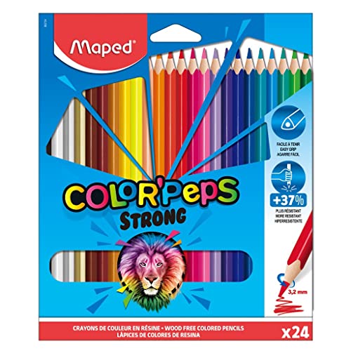 Maped - ergonomische Drei-Kant-Buntstifte, Farbstifte COLOR'PEPS STRONG - besonders stabile Mine 3,2 mm - 24x Stifte von Maped