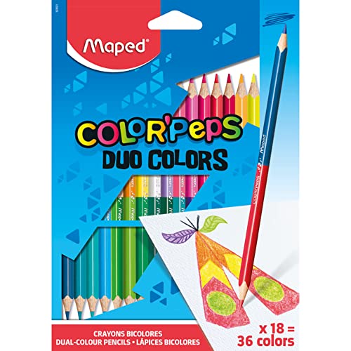 Maped - ergonomische Zwei-Farb-Buntstifte, Farbstifte COLOR'PEPS DUO - 18x Stifte = 36 Farben, M829601 von Maped
