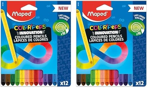 Maped - innovative Buntstifte COLOR'PEPS INFINITY - 100% farbige Mine - kein Anspitzen notwendig - zu 100% aufbrauchbar - weich & sehr angenehm auf dem Papier - 12 Stück (Packung mit 2) von Maped