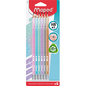 maped Black Peps Bleistifte HB farbsortiert und Glitzer mit Radierer, 6 St. von Maped