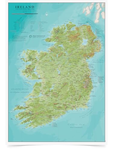 Karte von Irland, detaillierte Kartografie, laminiertes Vorderblatt, 42 cm (B) x 59 cm (H). Maps International von Maps International