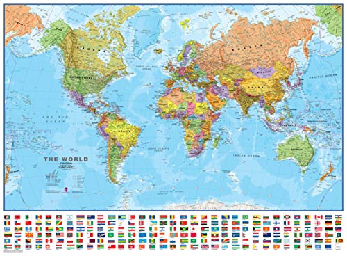 Maps International - Weltkarte mit Flaggen – laminiert – 84,1 cm (B) x 59,4 cm (H) von Maps International