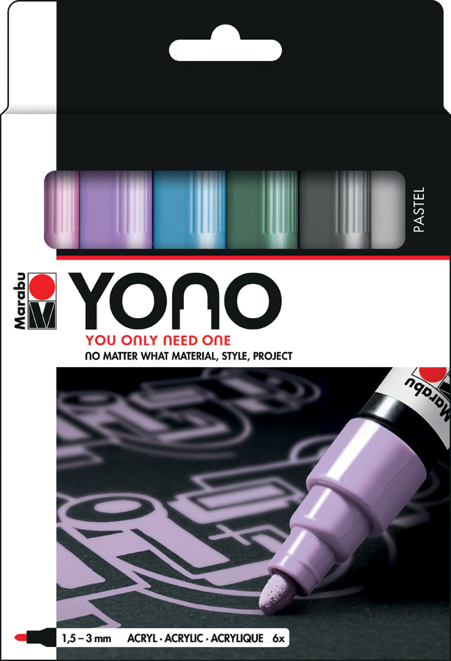 Marabu Acrylmarker , YONO, , 1,5 - 3,0 mm, 6er Set PASTEL von Marabu
