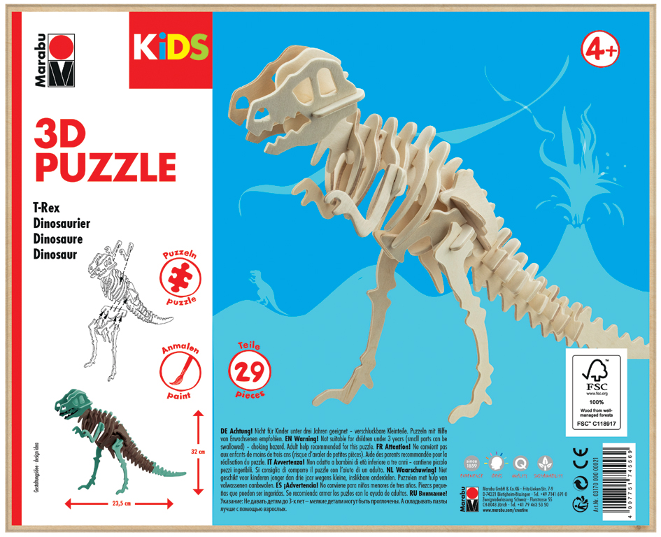 Marabu KiDS 3D Puzzle , T-Rex Dinosaurier, , 29 Teile von Marabu