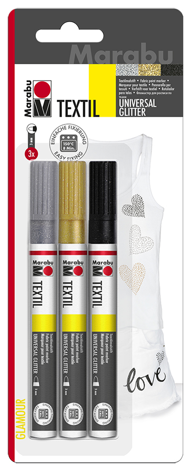 Marabu Textilmarker , Textil Painter Glitter, , 3er Blister von Marabu