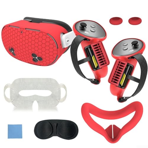 Für Meta Quest3S VR Zubehörkollektion, 7 wesentliche Teile, einschließlich eines flexiblen Nasenpolsterdesigns (rot) von Marchfunny