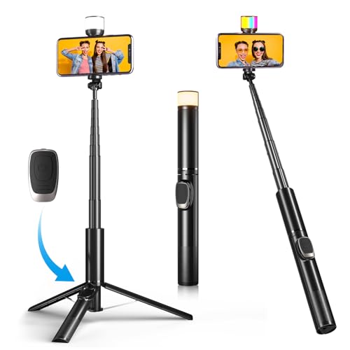 Marchpower Bluetooth-Selfie-Stativ mit RGB-Licht & Abnehmbarer Fernbedienung | 170cm ausziehbar, 360° drehbar | Für iPhone 15 Pro/Max 14/13/Samsung Galaxy von Marchpower