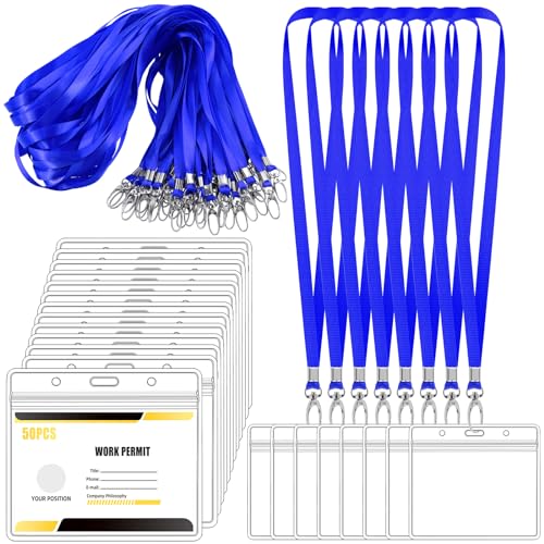 Mardatt 25Pcs Clear Name Tags with Neck Lanyard, Plastic Horizontal Name Tags ID Card Holders Badge Name Tag Flat Neck Lanyards with Swivel Hook for Business School (Blue) von Mardatt