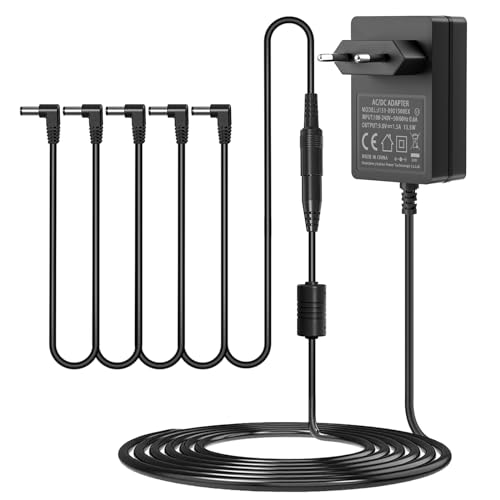 9V Netzteil, Netzadapter 9V 1,5A 1A Tip Negative Kompatibel mit BOSS Effektpedal Casio Keyboard Donner Roland Musical Instrumente Distortion PSA -120S, mit 5-Wege-Daisy-Chain-Kabel von Mareisa