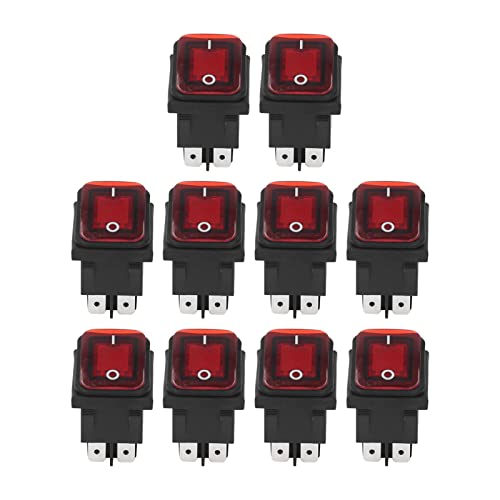 10Pcs 2 Positions-Wipp Schalter, 4 Pins Kippschalter-Aus-Rocker-Schalter 30A AC 125V 250V mit LED-Licht für Boot Home Car Modification (Rot) von Marhynchus
