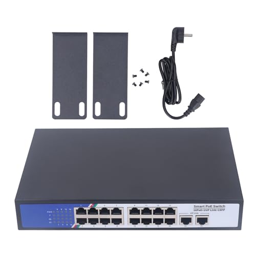 Marhynchus Ethernet-Switch, 18-Port-Netzwerk-Hub, Ethernet-Splitter, Plug-and-Play für Heimbüro, 100–240 V (EU-Stecker 100-240 V) von Marhynchus