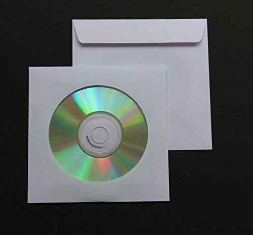 100 St. Deluxe Papier CD/DVD/Blu-ray Hüllen mit Fenster und Klappe 90 gr. Papier 125x125 mm von Mari-Medienverpackungen