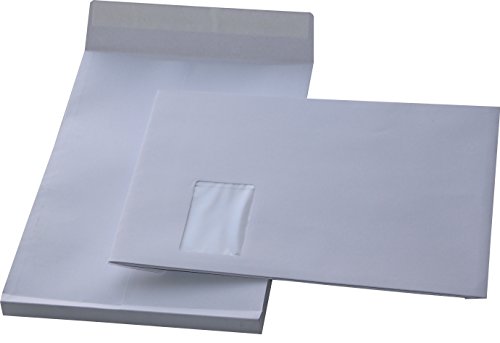 200 St. C4 Faltenversandtaschen mit Fenster weiß Stehboden und 20 mm Falte 130 gr. Kuvert 229x324x20 mm Haftklebend Briefumschläge HK Briefhüllen von Mari-Medienverpackungen