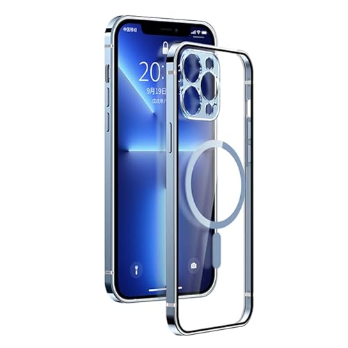 MarieLou Berlin Antigelb Edelstahlrahmen Metall Optik Hülle | iPhone 12 | 12 Pro Max | Kompatibel Mit Apple MagSafe Zubehör | Hard Case (Blue) von MarieLou