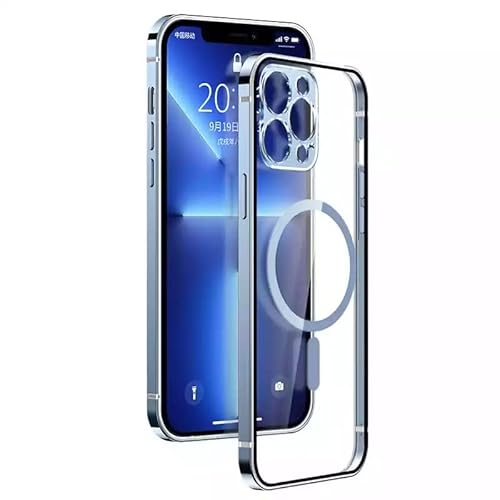 MarieLou Berlin Antigelb Edelstahlrahmen Metall Optik Hülle | iPhone 13 | 13 Pro | 13 Pro Max | Kompatibel mit Apple MagSafe Zubehör | Hard Case (13 Pro, Blue) von MarieLou