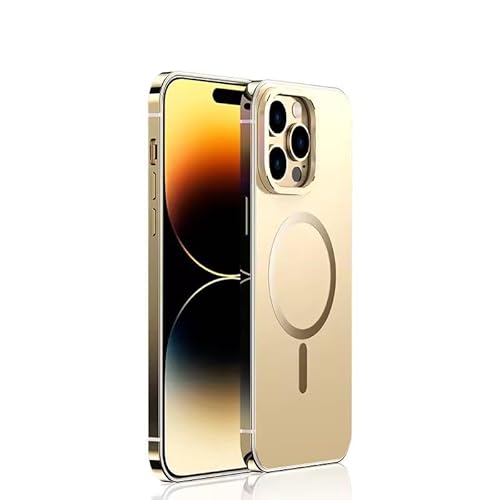 MarieLou Berlin | iPhone 14 I I Pro I Max | Antigelb Metall Optik Hülle | Mag | Magnetisch | Safe | Hard Case (Gold, 14 Pro Max) von MarieLou