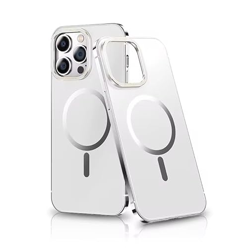MarieLou Berlin | iPhone 14 I I Pro I Max | Antigelb Metall Optik Hülle | Mag | Magnetisch | Safe | Hard Case | (Weiß/Silber, 14 Pro Max) von MarieLou