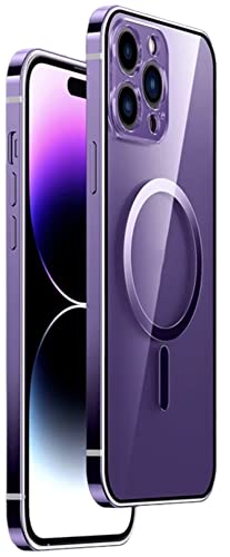 MarieLou Berlin | iPhone 14 I Plus I Pro I Max | Antigelb Edelstahlrahmen Metall Optik Hülle | Kompatibel für Apple Mag-Safe Zubehör | Hard Case (Lila, 14) von MarieLou