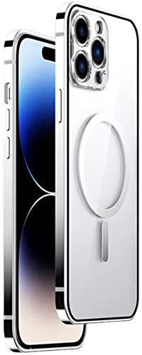 MarieLou Berlin | iPhone 14 I Plus I Pro I Max | Antigelb Edelstahlrahmen Metall Optik Hülle | Kompatibel für Apple Mag-Safe Zubehör | Hard Case (Silber, 14) von MarieLou