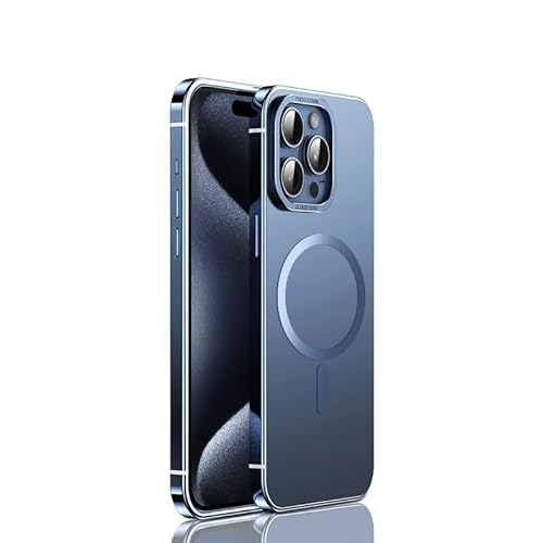 MarieLou Berlin | iPhone 15 I I Pro I Max | Antigelb Metall Optik Hülle | Kompatibel mit Apple MagSafe Zubehör | Hard Case (Blau, 15 Pro) von MarieLou