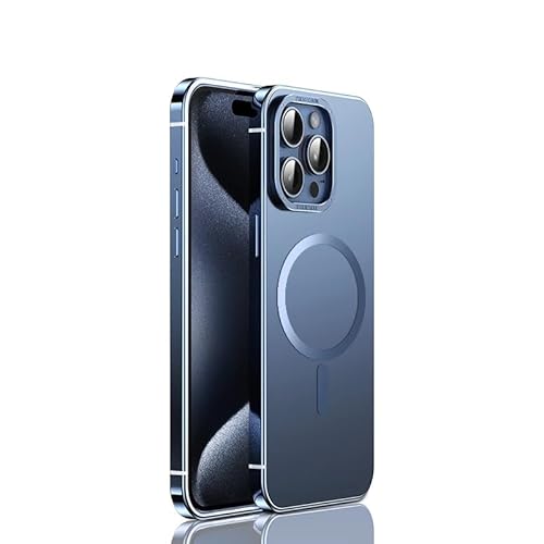 MarieLou Berlin | iPhone 15 I I Pro I Max | Antigelb Metall Optik Hülle | Kompatibel mit Apple MagSafe Zubehör | Hard Case (Blau, 15 Pro Max) von MarieLou