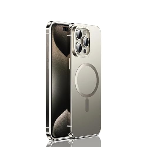 MarieLou Berlin | iPhone 15 I I Pro I Max | Antigelb Metall Optik Hülle | Kompatibel mit Apple MagSafe Zubehör | Hard Case (Titan Natur, 15 Pro) von MarieLou