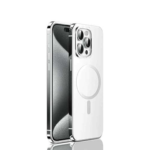 MarieLou Berlin | iPhone 15 I I Pro I Max | Antigelb Metall Optik Hülle | Kompatibel mit Apple MagSafe Zubehör | Hard Case (Titan Weiß, 15 Pro) von MarieLou