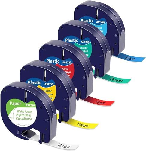 5x MarkField kompatible für Dymo Letratag Etikettenband 12mm x 4m, Kompatible Dymo Letratag Schriftband Bunt Etiketten für Dymo LetraTag 200B LT-110T LT-100T Plus XR XM von MarkField