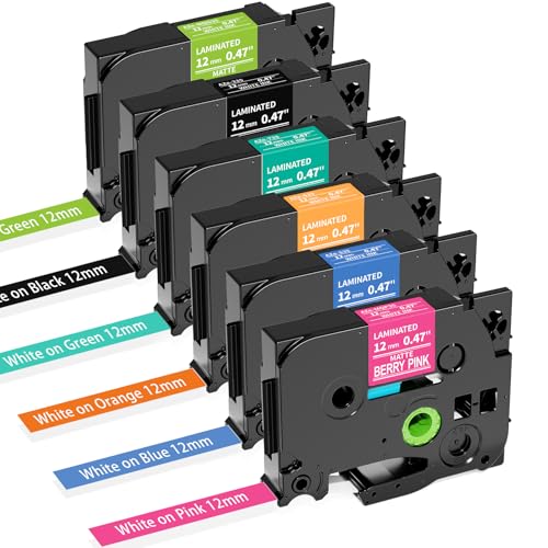 6x MarkField Kompatible Schriftband für Brother P-Touch Label Maker TZ-MQP35 TZe-335 12mm x 8m 0,47 laminierte Bunt Bänder für PT-H100LB H105 H107B H110 H200 H101 Cube D200 D210 D400 1000 1010 von MarkField