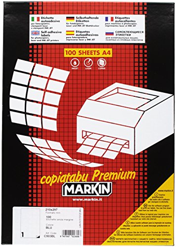 Markin 210 C503bl Self-Adhesive Label – Self-Adhesive Labels (Blue, Rectangle, A4, Cellulose,-20 – 100 °C, Permanent) von MarkIn