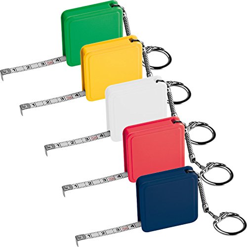 5x Stahlbandmaß 1m / mit Schlüsselanhänger / Farbe je 1x gelb,grün,weiß,blau,rot von Markenlos