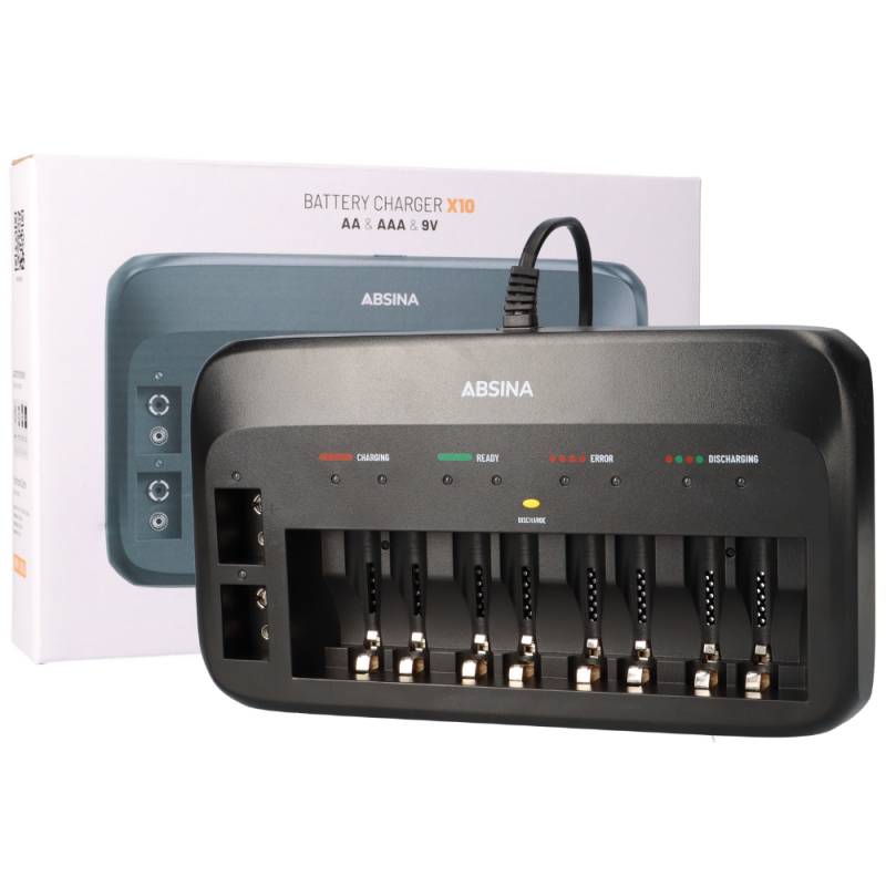 ABSINA X10 Ladegerät für 1-8AA/AAA & 1-2 9-V Akkus von Markenlos