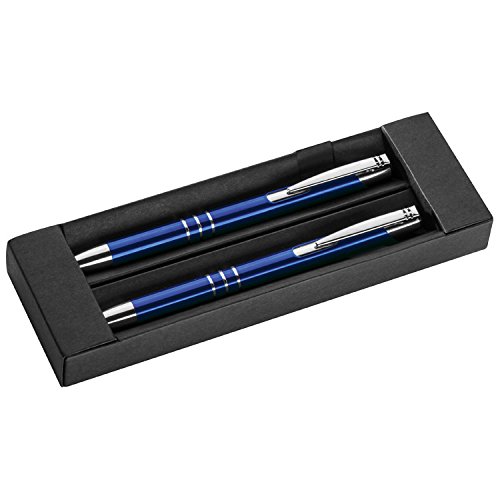 Metall Schreibset / Kugelschreiber + Druckbleistift / Farbe: blau von Markenlos